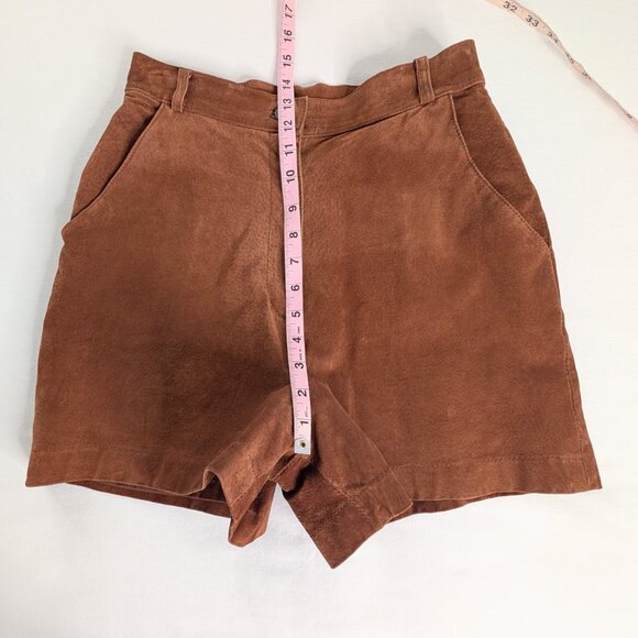 VTG Tan Brown Suede High Rise Long Length Shorts - Picture 4 of 7